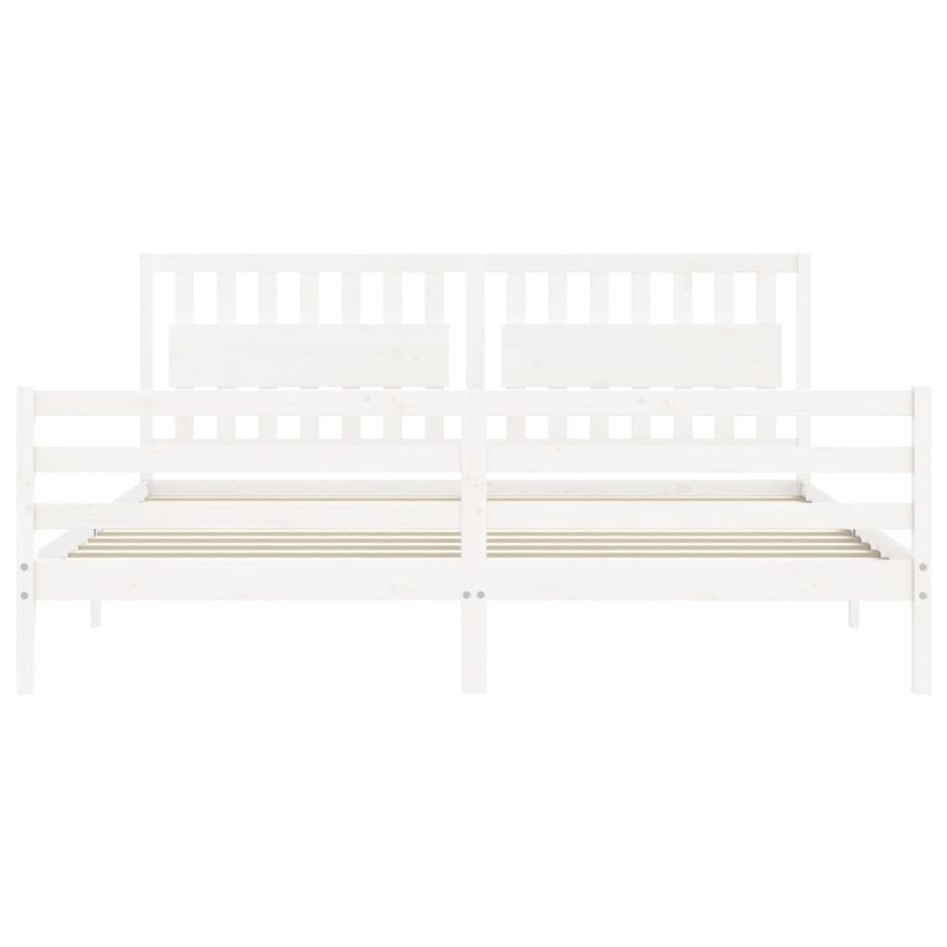 Estructura de cama con cabecero madera maciza blanco 200x200