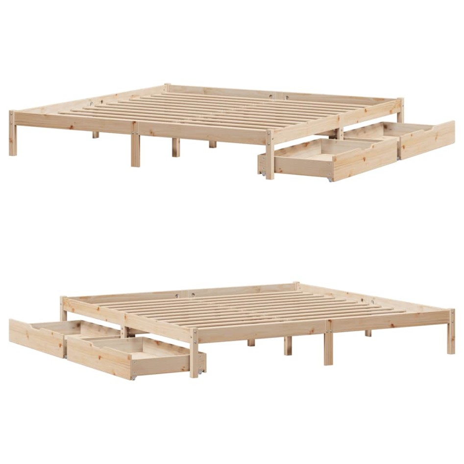Estructura de cama sin colchón madera maciza de pino 180x200