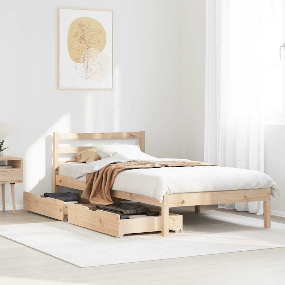 Estructura de cama sin colchón madera maciza pino 75x190