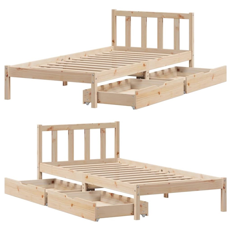 Estructura de cama sin colchón madera maciza de pino 90x190