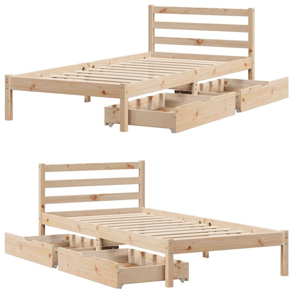 Estructura de cama sin colchón madera maciza de pino 90x190