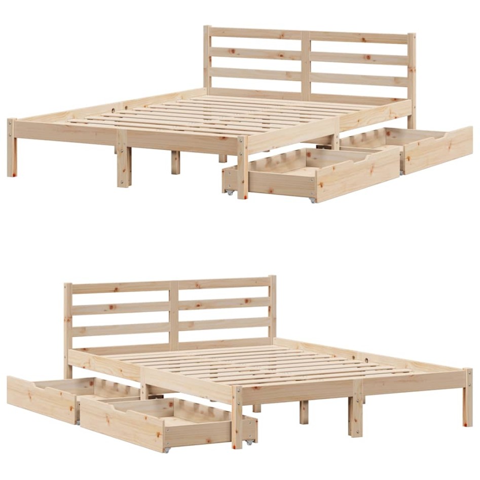 Estructura de cama sin colchón madera maciza de pino 140x190
