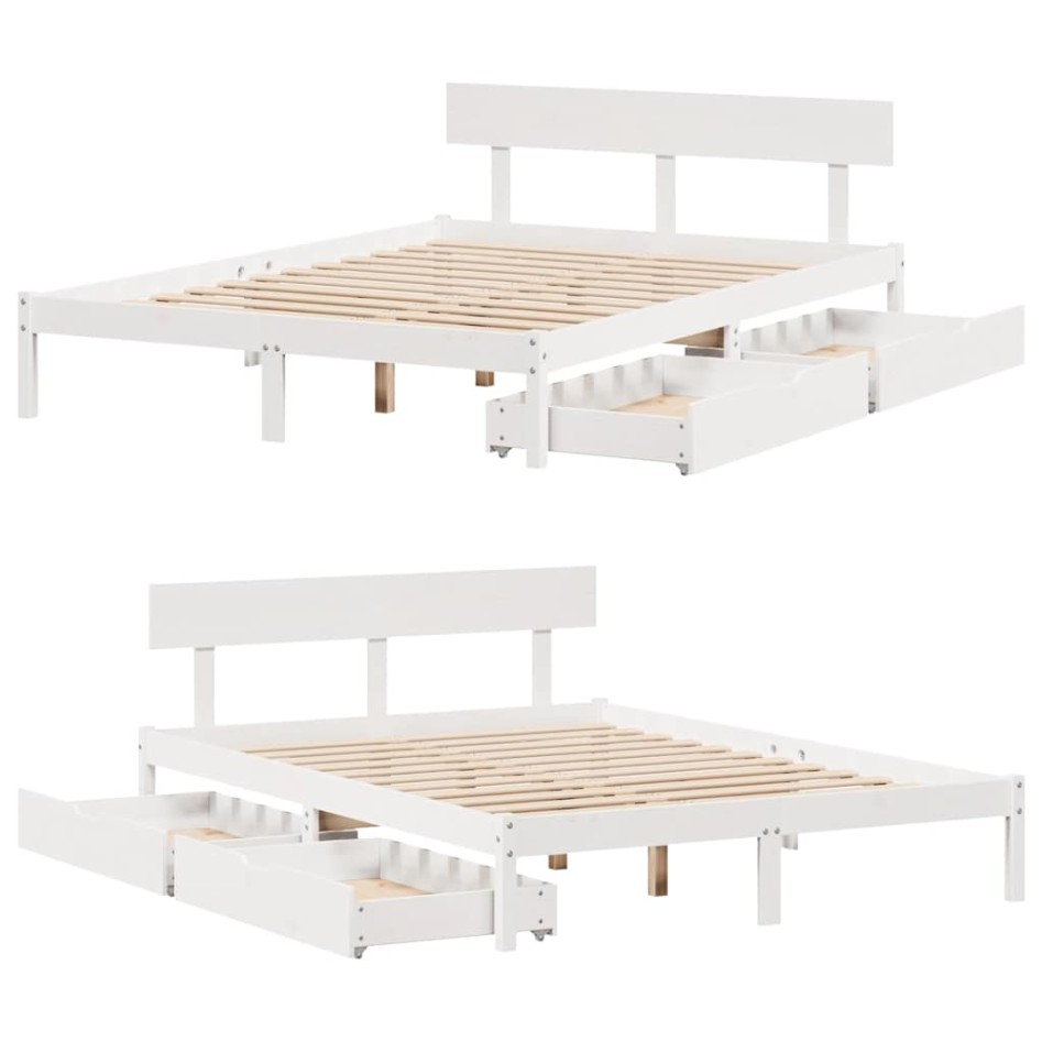 Estructura de cama sin colchón madera de pino blanca 140x190