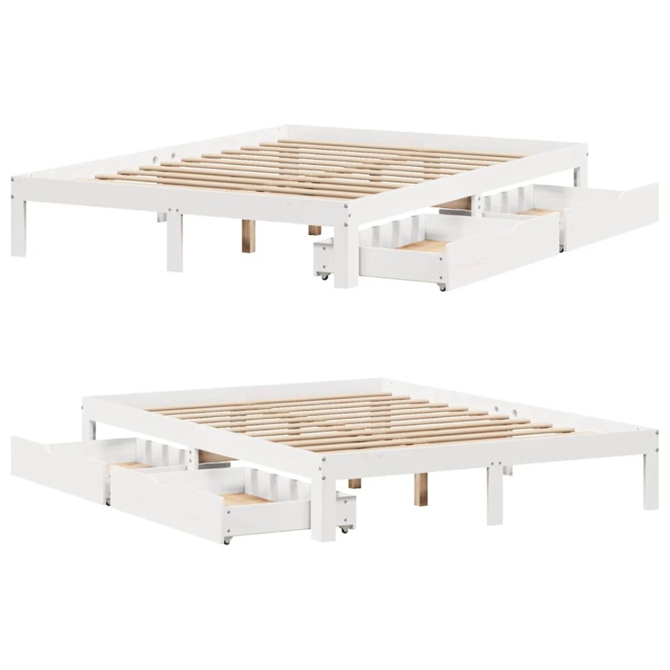 Estructura de cama con cajones madera de pino blanco 120x200