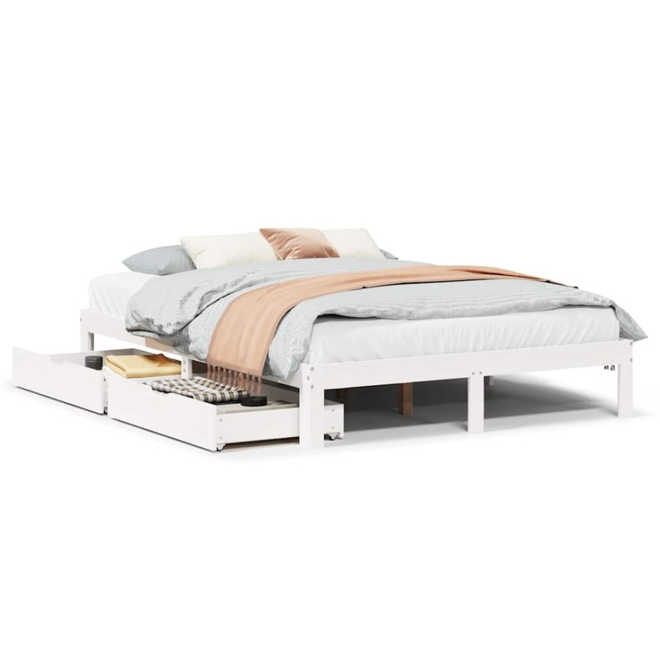 Estructura de cama con cajones madera de pino blanca 135x190