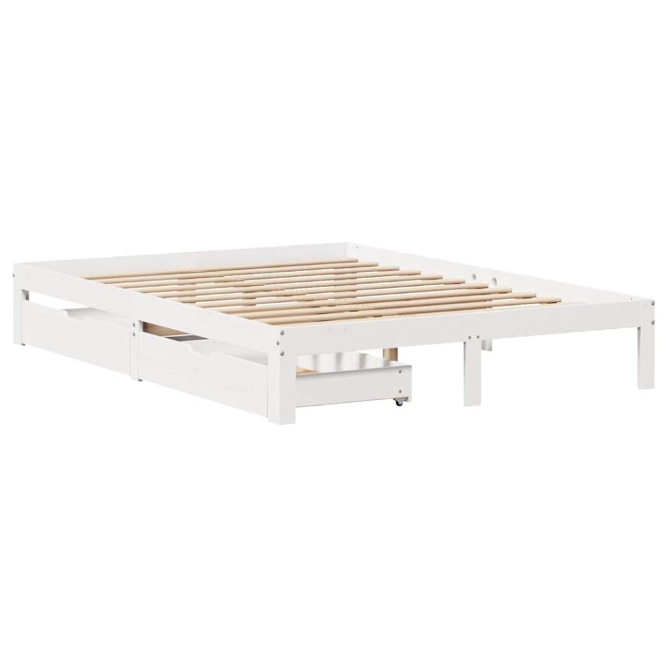 Estructura de cama con cajones madera de pino blanca 135x190