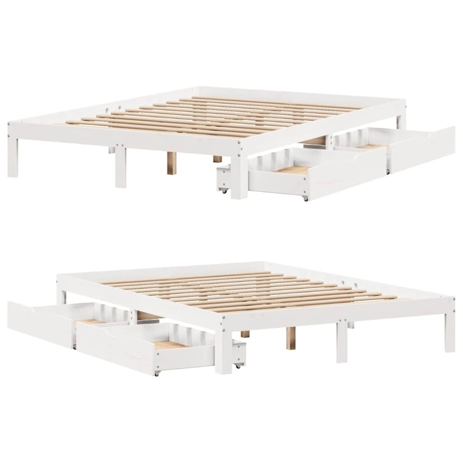 Estructura de cama con cajones madera de pino blanca 135x190