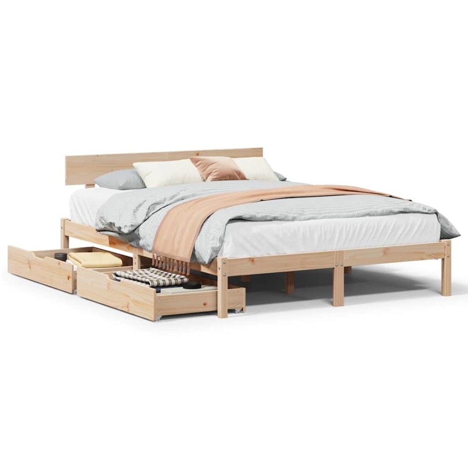 Estructura de cama sin colchón madera maciza de pino 160x200