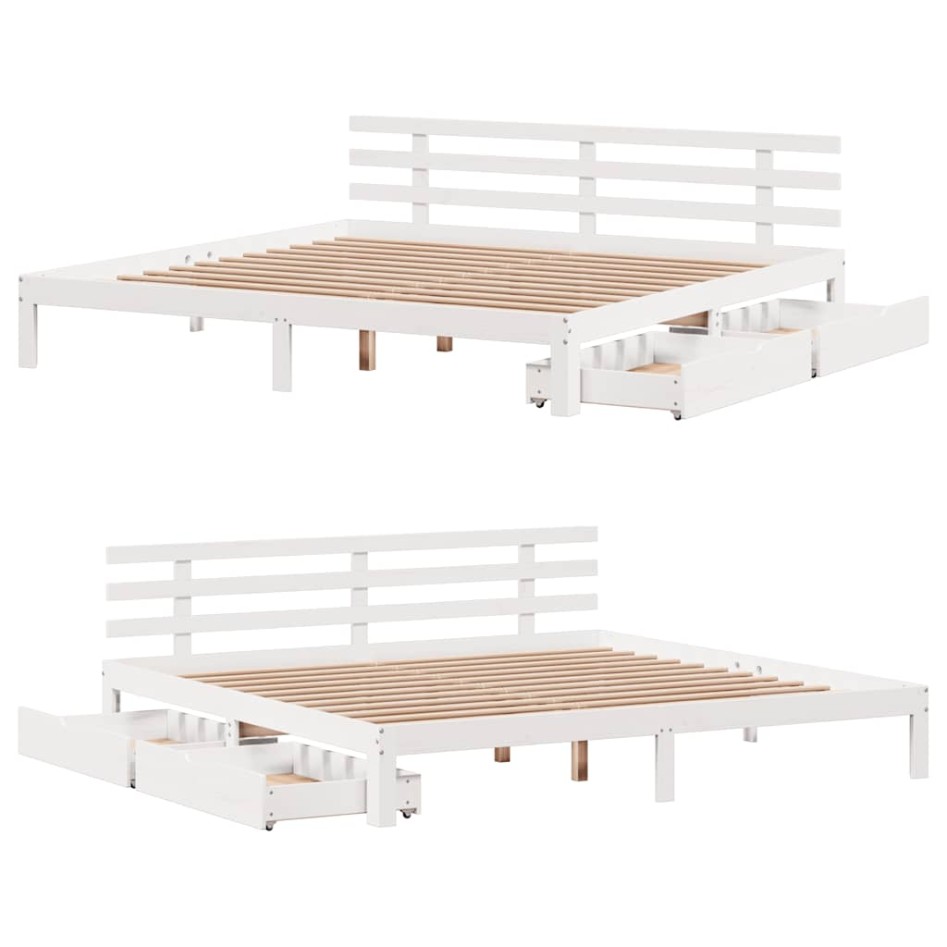 Estructura de cama cajones madera maciza pino blanco 180x200