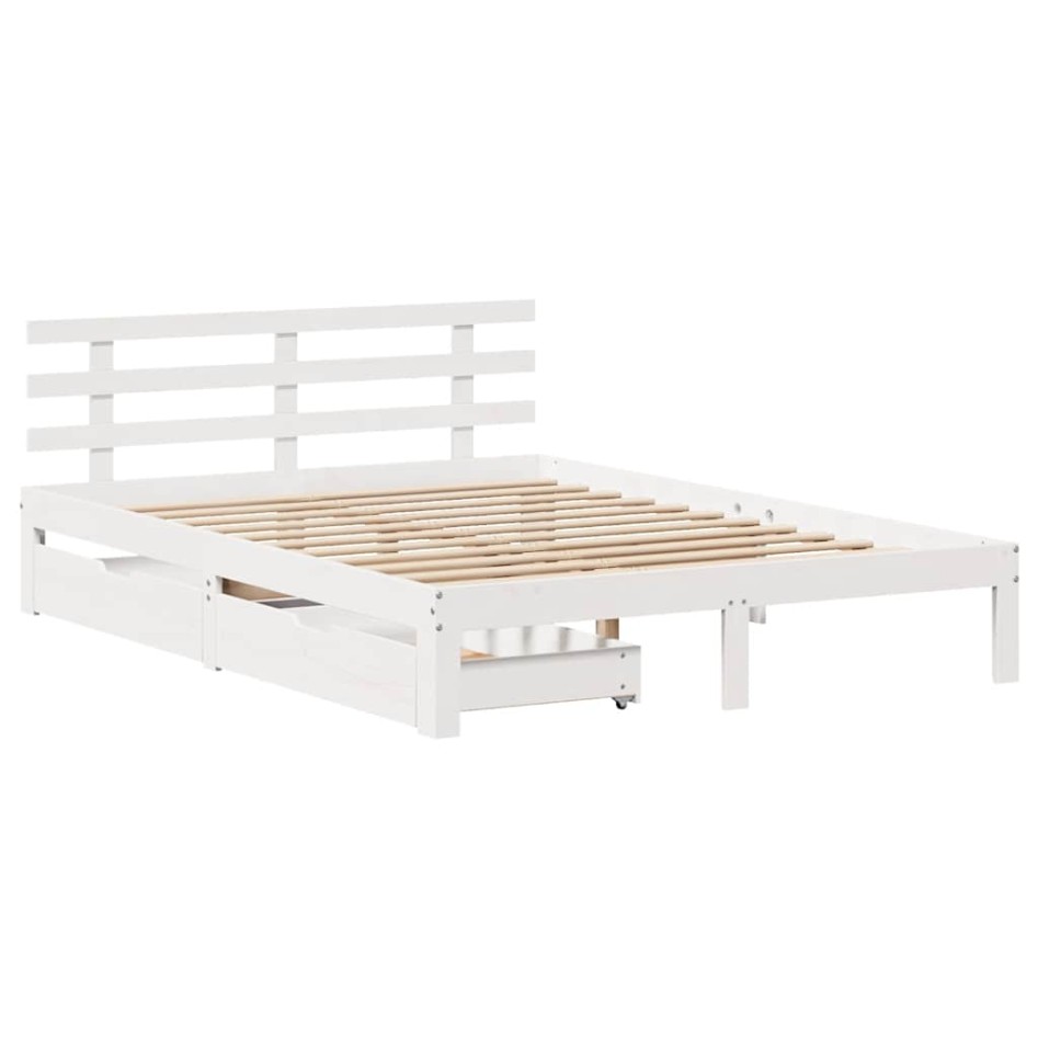 Estructura de cama con cajones madera de pino blanca 160x200