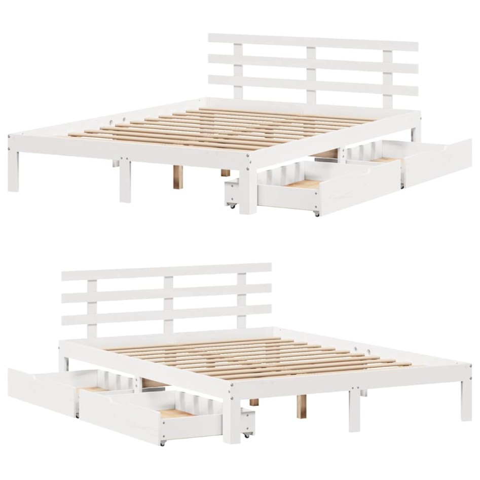 Estructura de cama con cajones madera de pino blanca 160x200