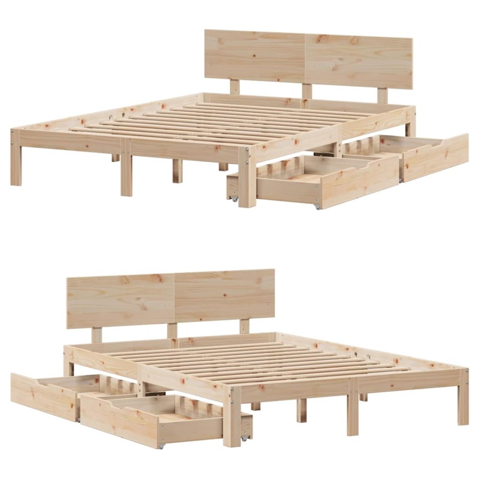 Estructura de cama con cajones madera maciza pino 120x190