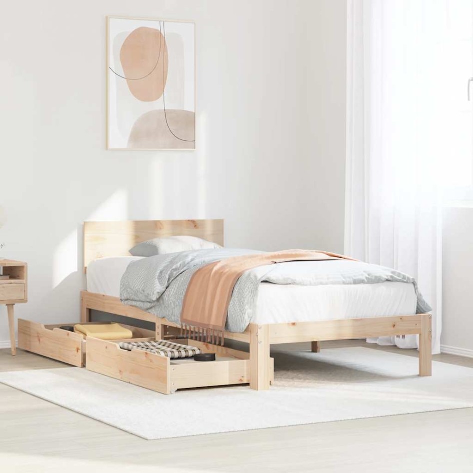 Estructura de cama con cajones madera maciza pino 90x190