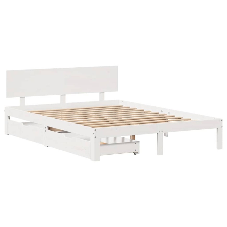 Estructura de cama con cajones madera de pino blanca 140x200