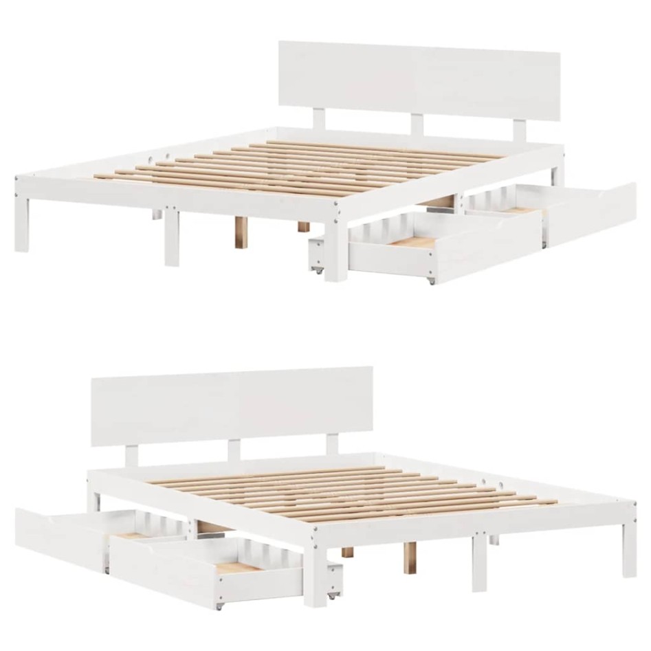 Estructura de cama con cajones madera de pino blanca 140x200
