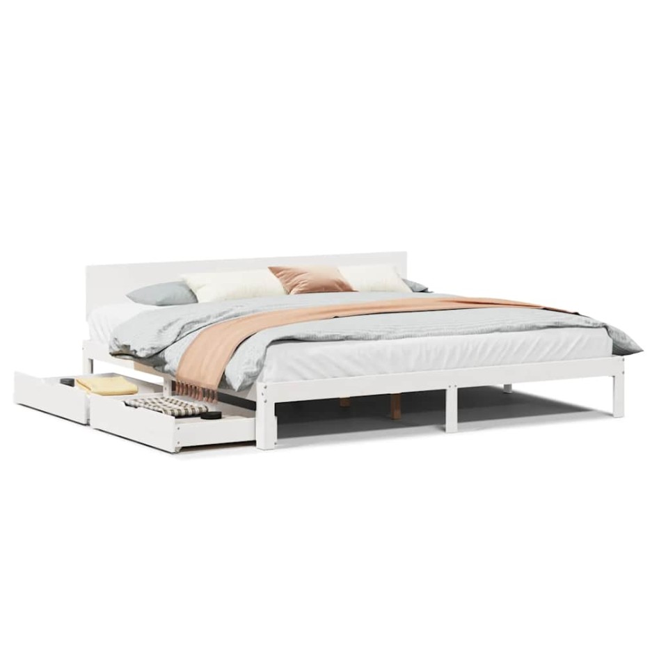 Estructura de cama cajones madera maciza pino blanco 180x200