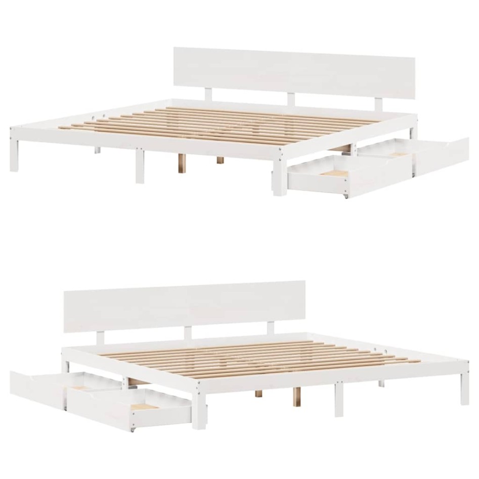 Estructura de cama cajones madera maciza pino blanco 180x200