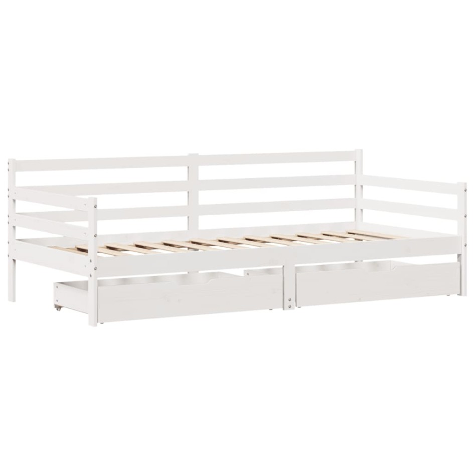 Sofá cama con cajones madera maciza de pino blanco 90x200