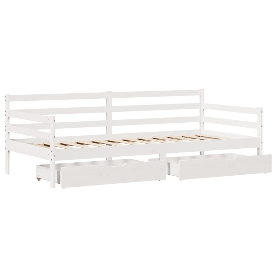 Sofá cama con cajones madera maciza de pino blanco 90x200