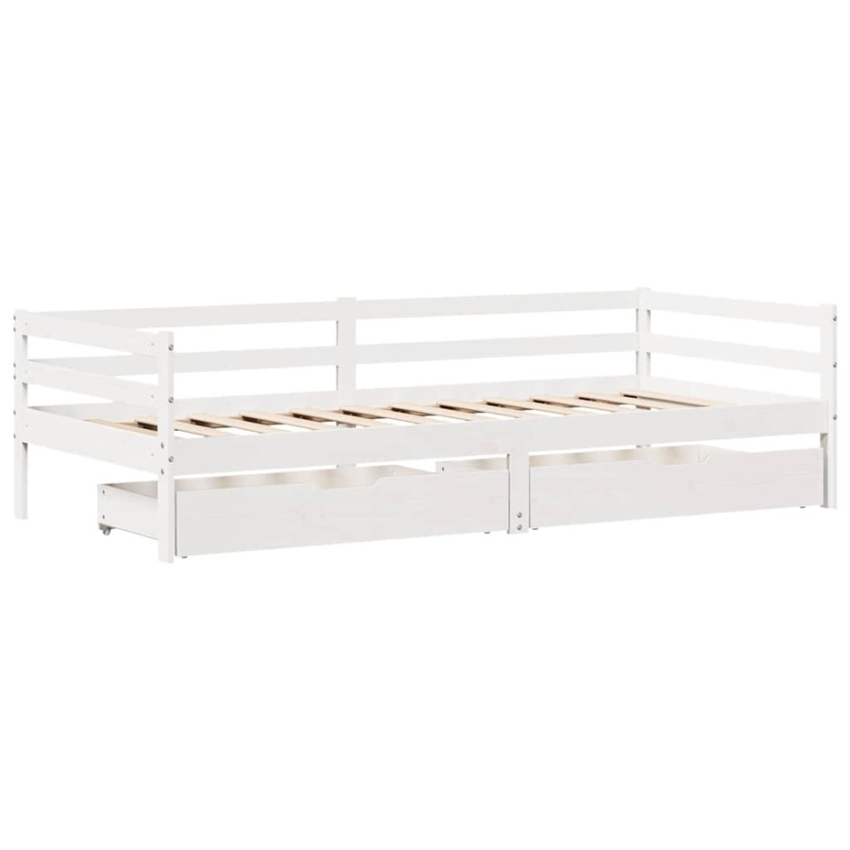 Sofá cama con cajones madera maciza de pino blanco 90x200