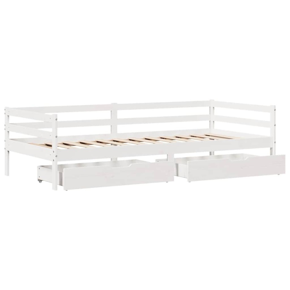 Sofá cama con cajones madera maciza de pino blanco 90x200