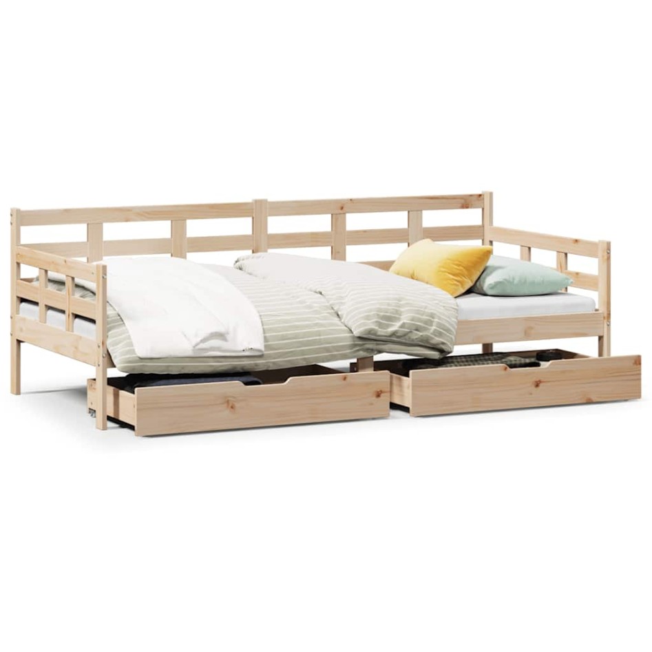 Sofá cama con cajones madera maciza de pino 90x200