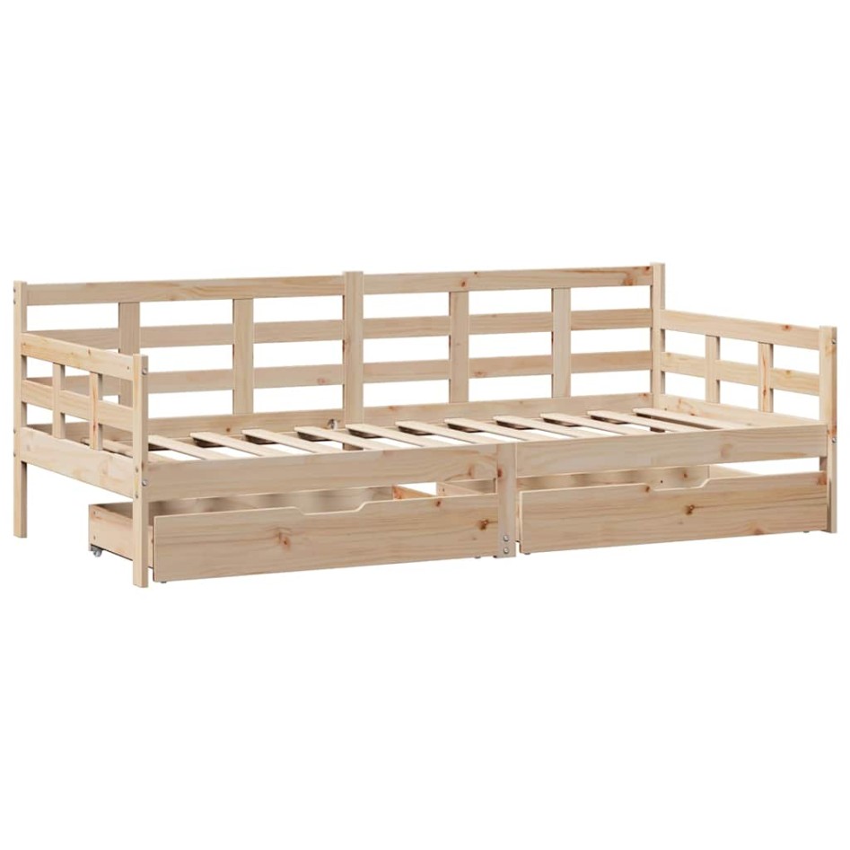 Sofá cama con cajones madera maciza de pino 90x200