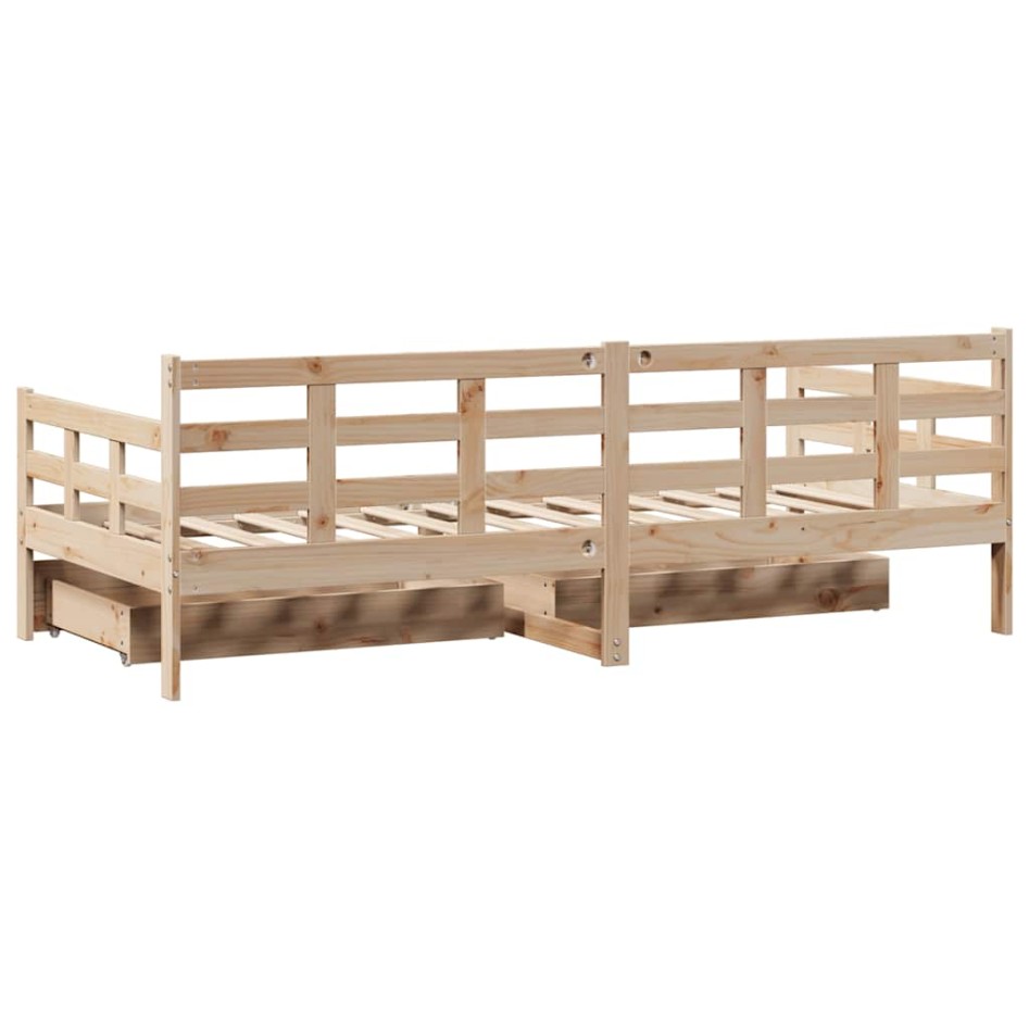 Sofá cama con cajones madera maciza de pino 90x200