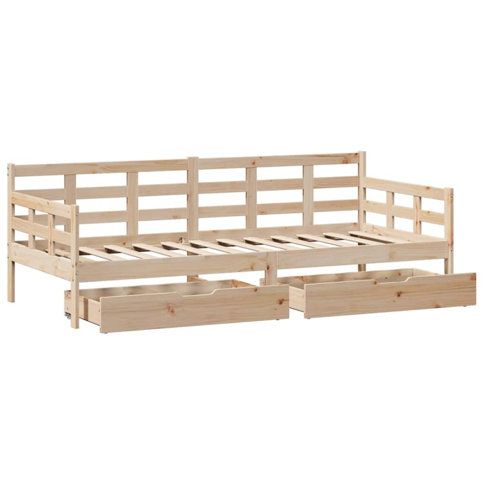 Sofá cama con cajones madera maciza de pino 90x200