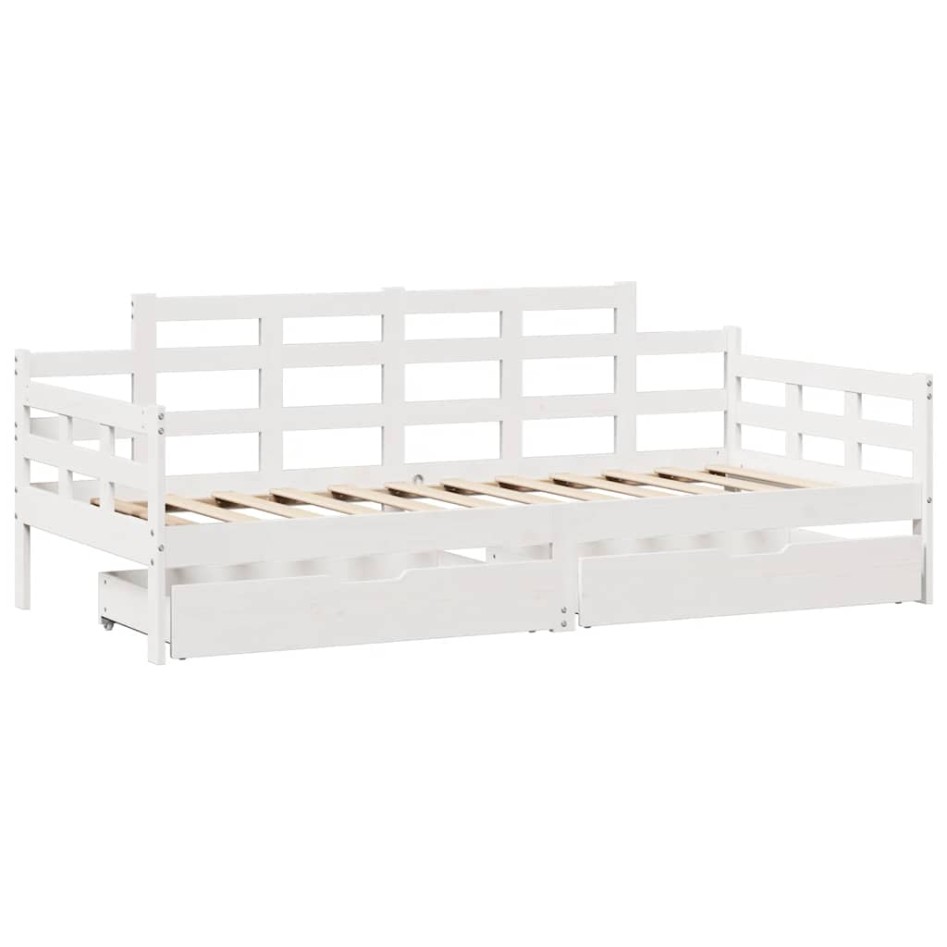 Sofá cama con cajones madera maciza de pino blanca 90x190