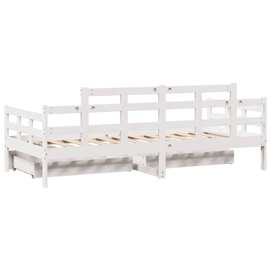 Sofá cama con cajones madera maciza de pino blanca 90x190