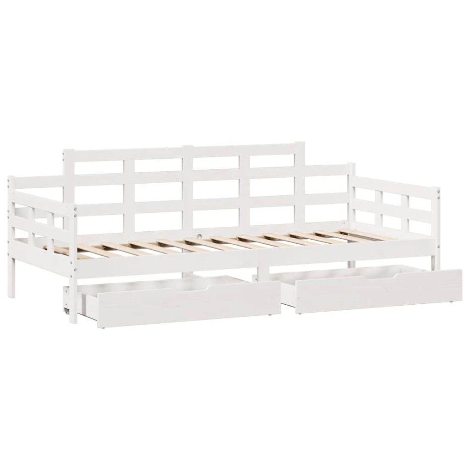 Sofá cama con cajones madera maciza de pino blanca 90x190