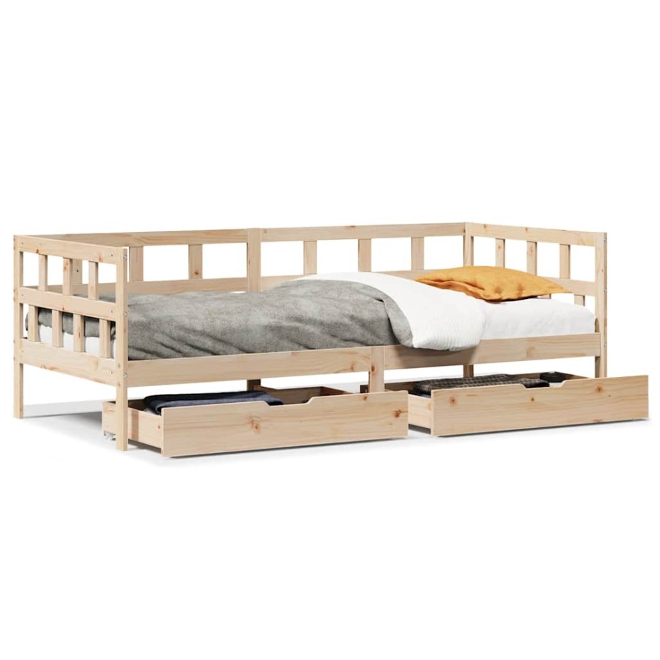Sofá cama con cajones madera maciza de pino 90x200