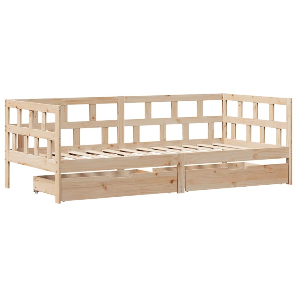 Sofá cama con cajones madera maciza de pino 90x200