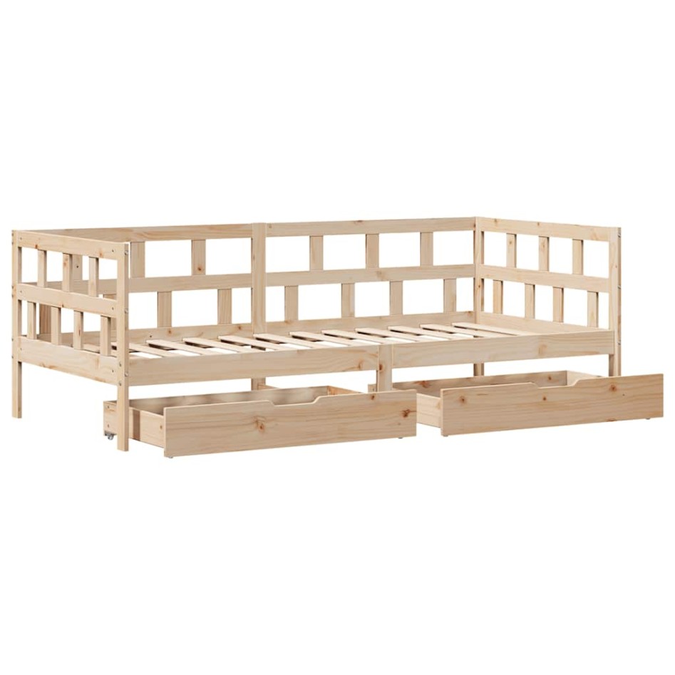 Sofá cama con cajones madera maciza de pino 90x200