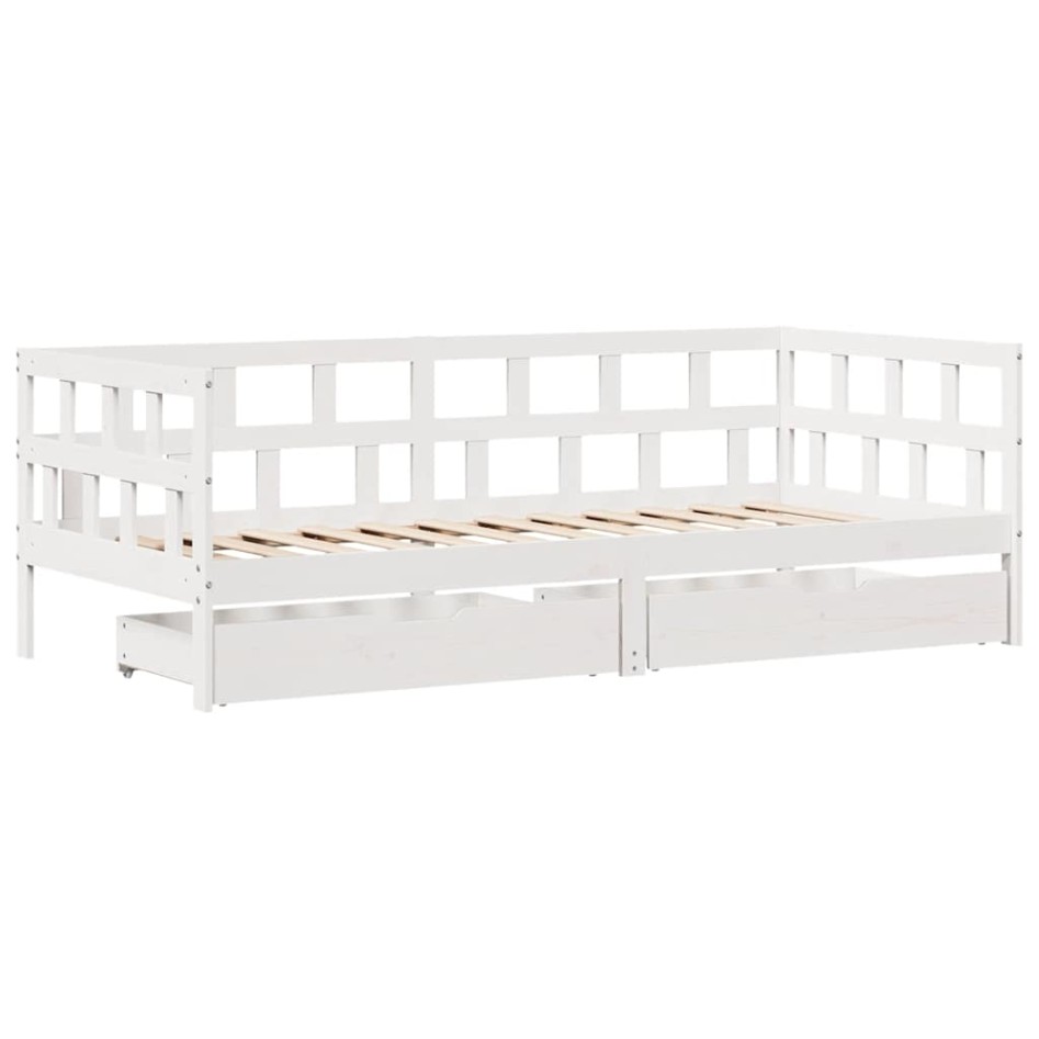 Sofá cama con cajones madera maciza de pino blanca 90x190