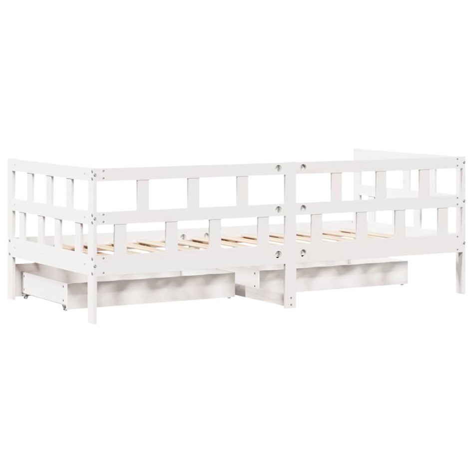 Sofá cama con cajones madera maciza de pino blanca 90x190