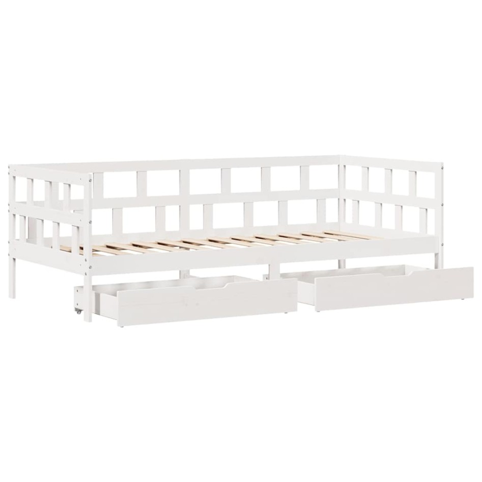 Sofá cama con cajones madera maciza de pino blanca 90x190