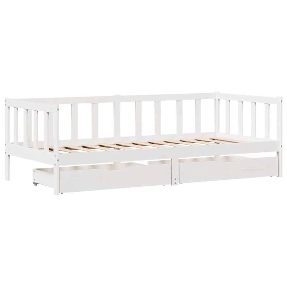 Sofá cama con cajones madera maciza de pino blanca 80x200