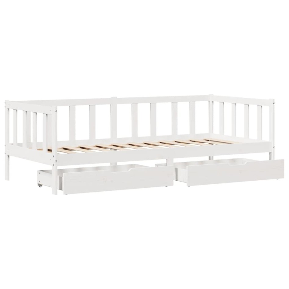 Sofá cama con cajones madera maciza de pino blanca 80x200