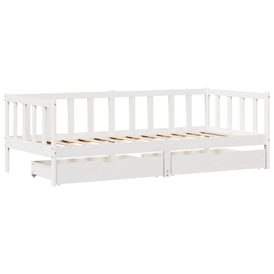 Sofá cama con cajones madera maciza de pino blanca 90x190
