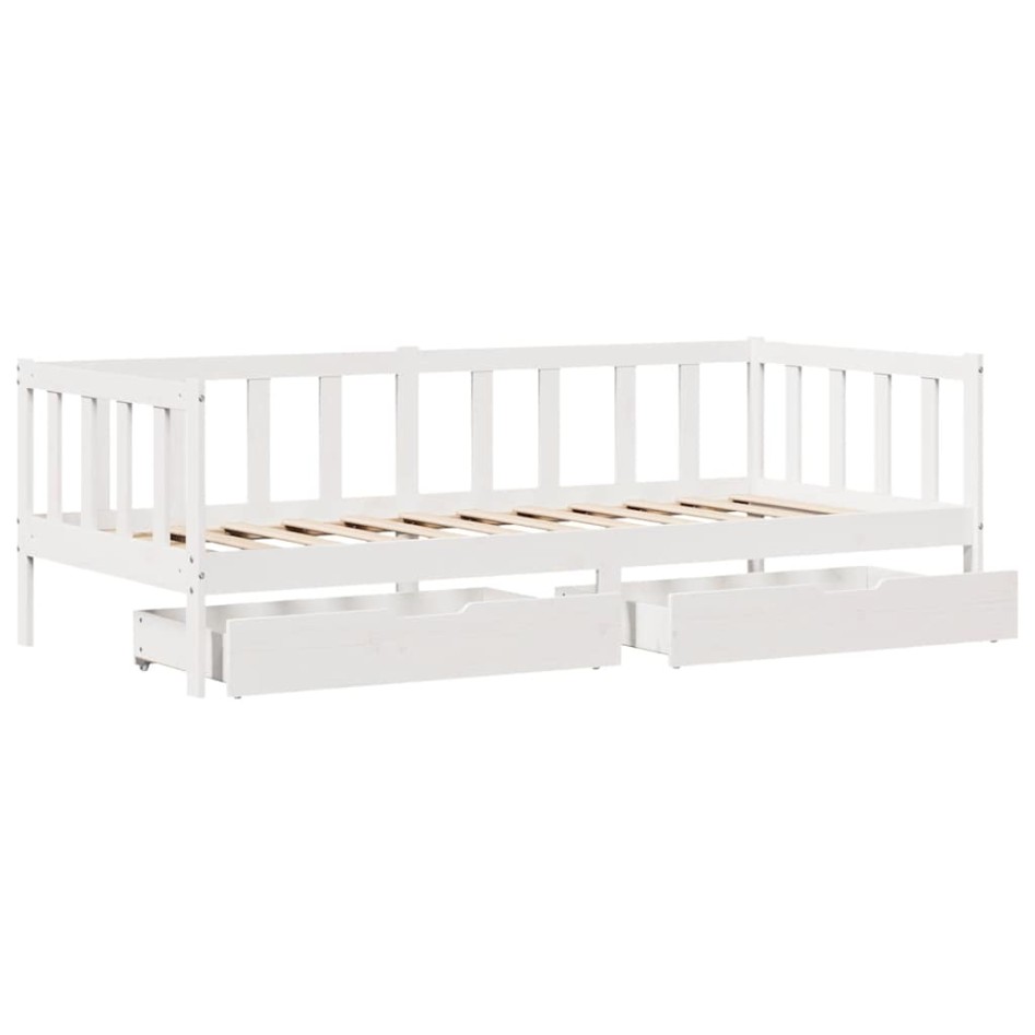 Sofá cama con cajones madera maciza de pino blanca 90x190