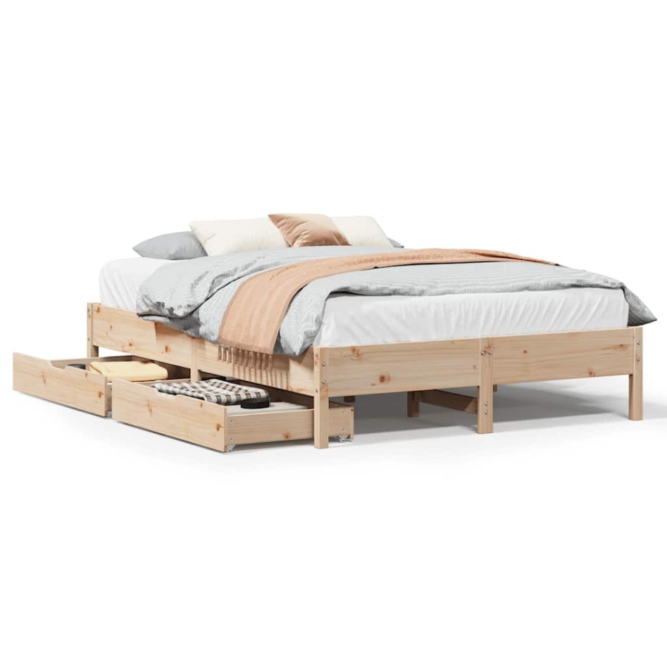 Estructura de cama sin colchón madera maciza de pino 160x200