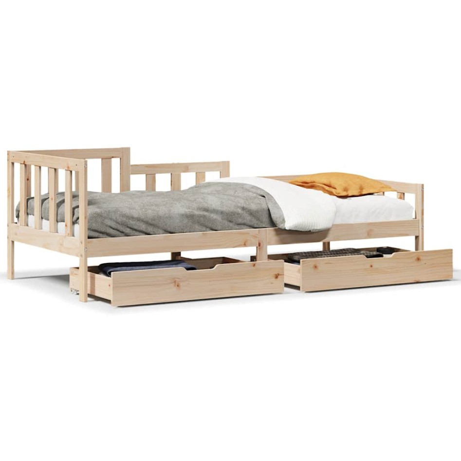 Sofá cama con cajones madera maciza de pino 80x200