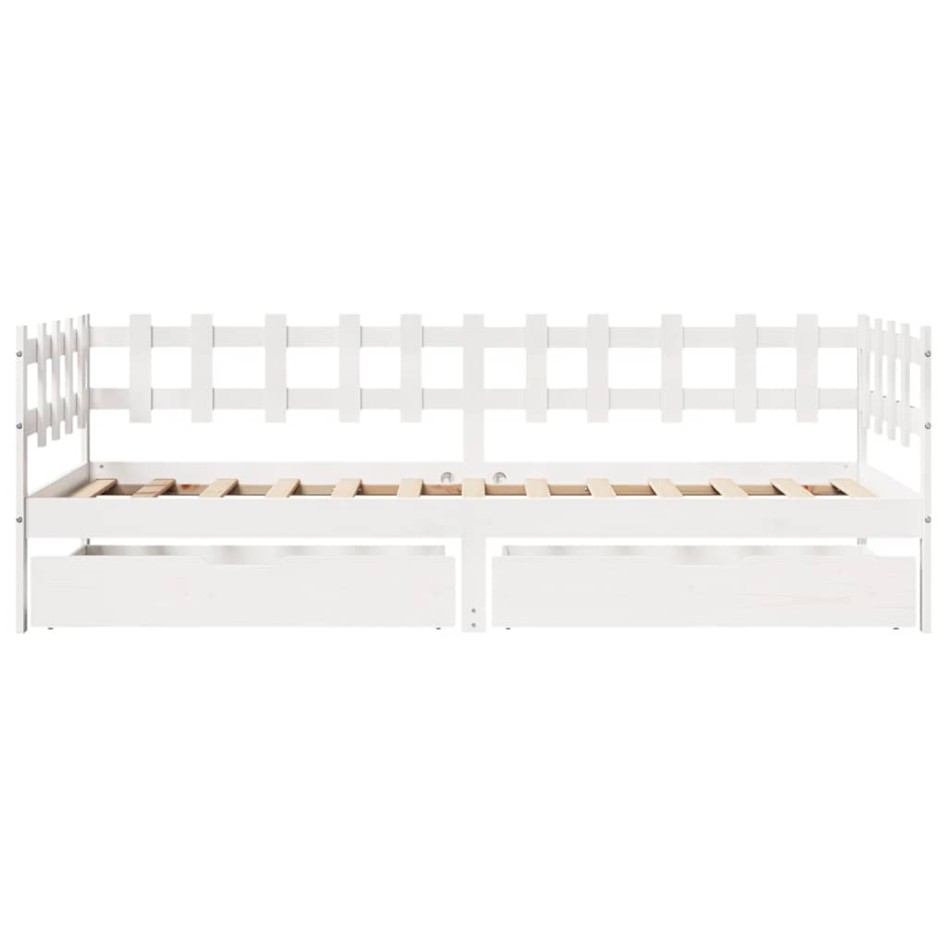 Sofá cama con cajones madera maciza de pino blanca 80x200