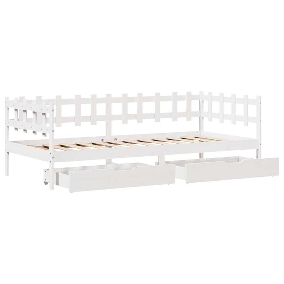 Sofá cama con cajones madera maciza de pino blanca 80x200