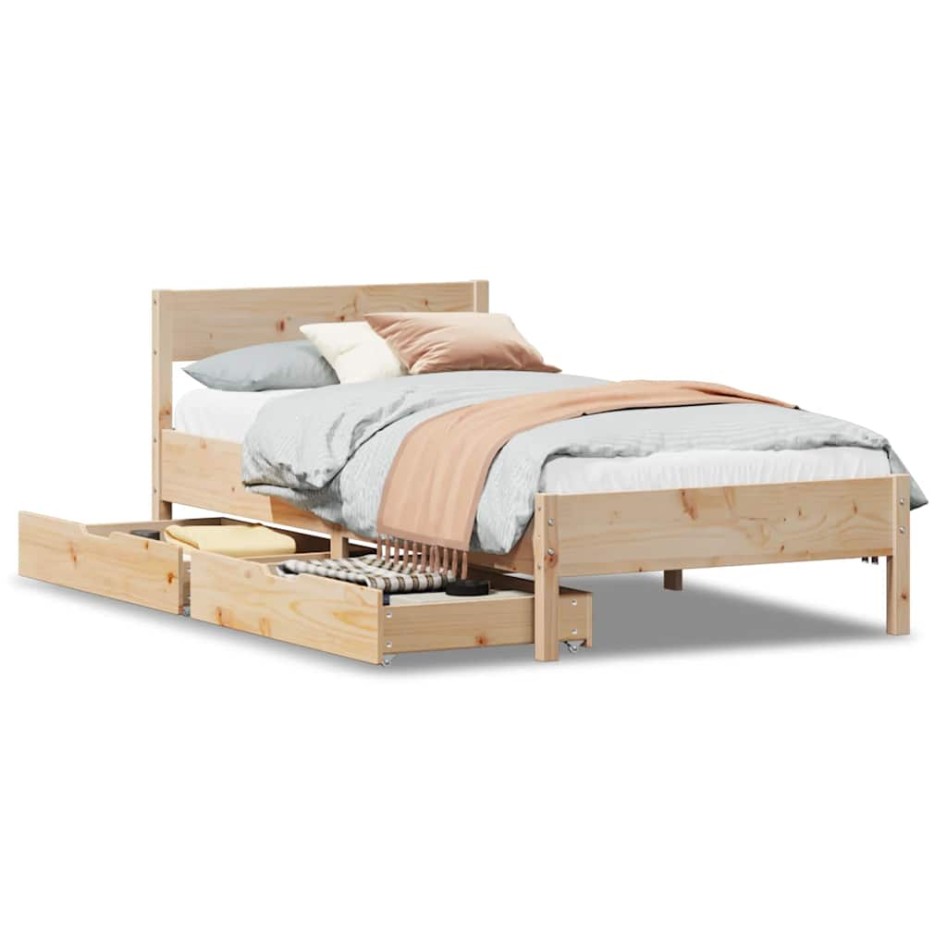 Estructura de cama sin colchón madera maciza pino 75x190