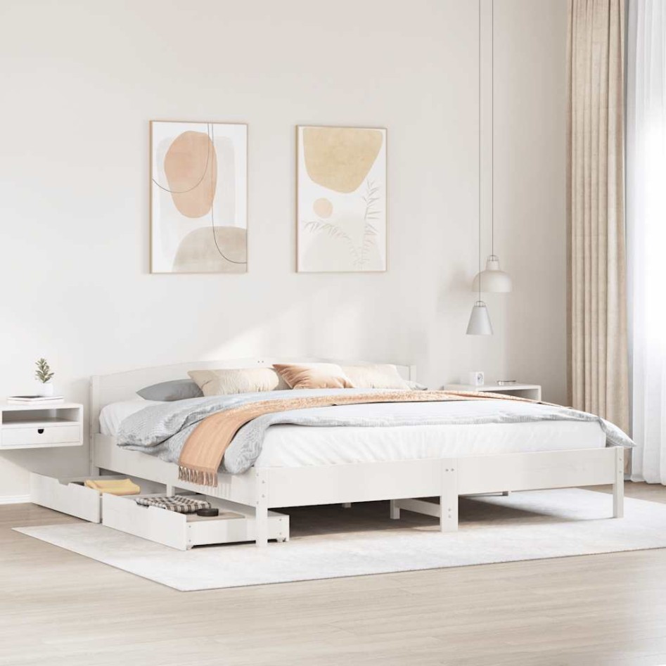 Estructura de cama sin colchón madera maciza blanca 200x200