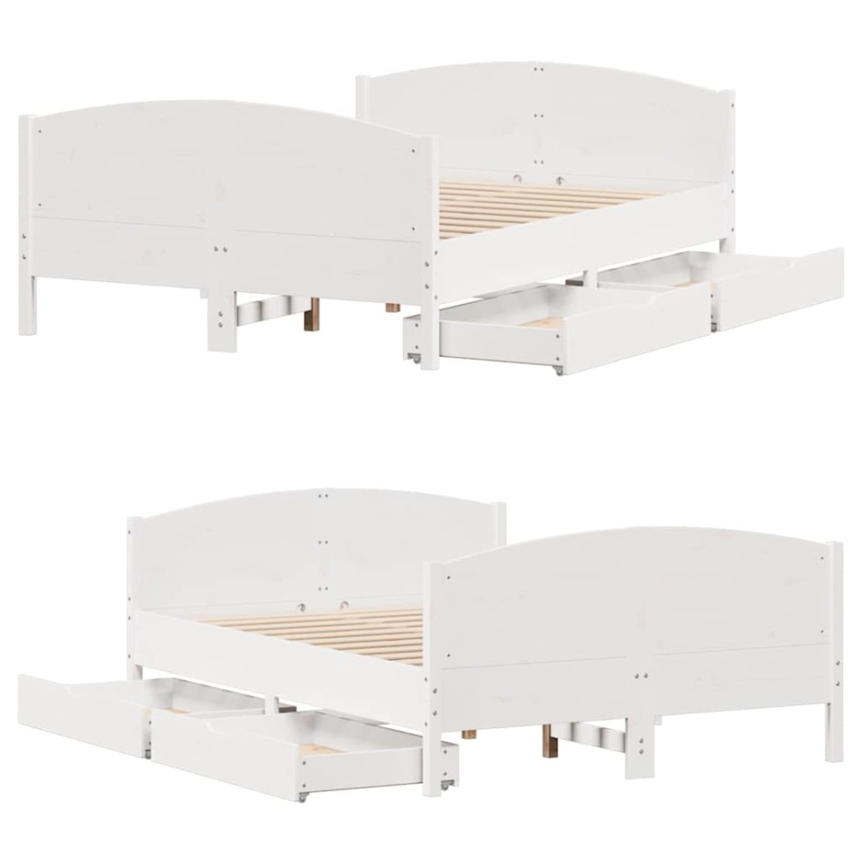 Estructura de cama sin colchón madera de pino blanca 150x200