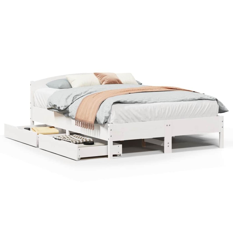 Estructura de cama sin colchón madera de pino blanco 135x190